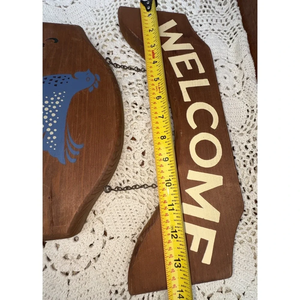 Vtg Country Chicken Welcome Sign Hand Painted Wood Farmhouse Hanging Wall Decor